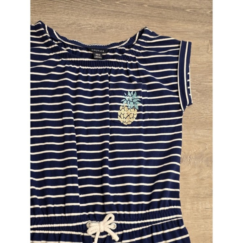 Nautica Blue White Striped Jumpsuit Girls Size M 8/10 Glitter Pineapple Nautical - Picture 6 of 10